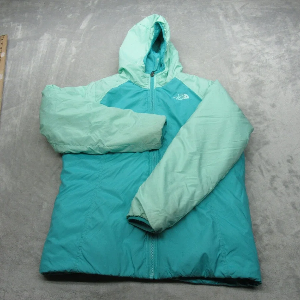 The North Face Jacket Girls XL Aqua‎ Hooded Insulated Reversible Perseus Puffer